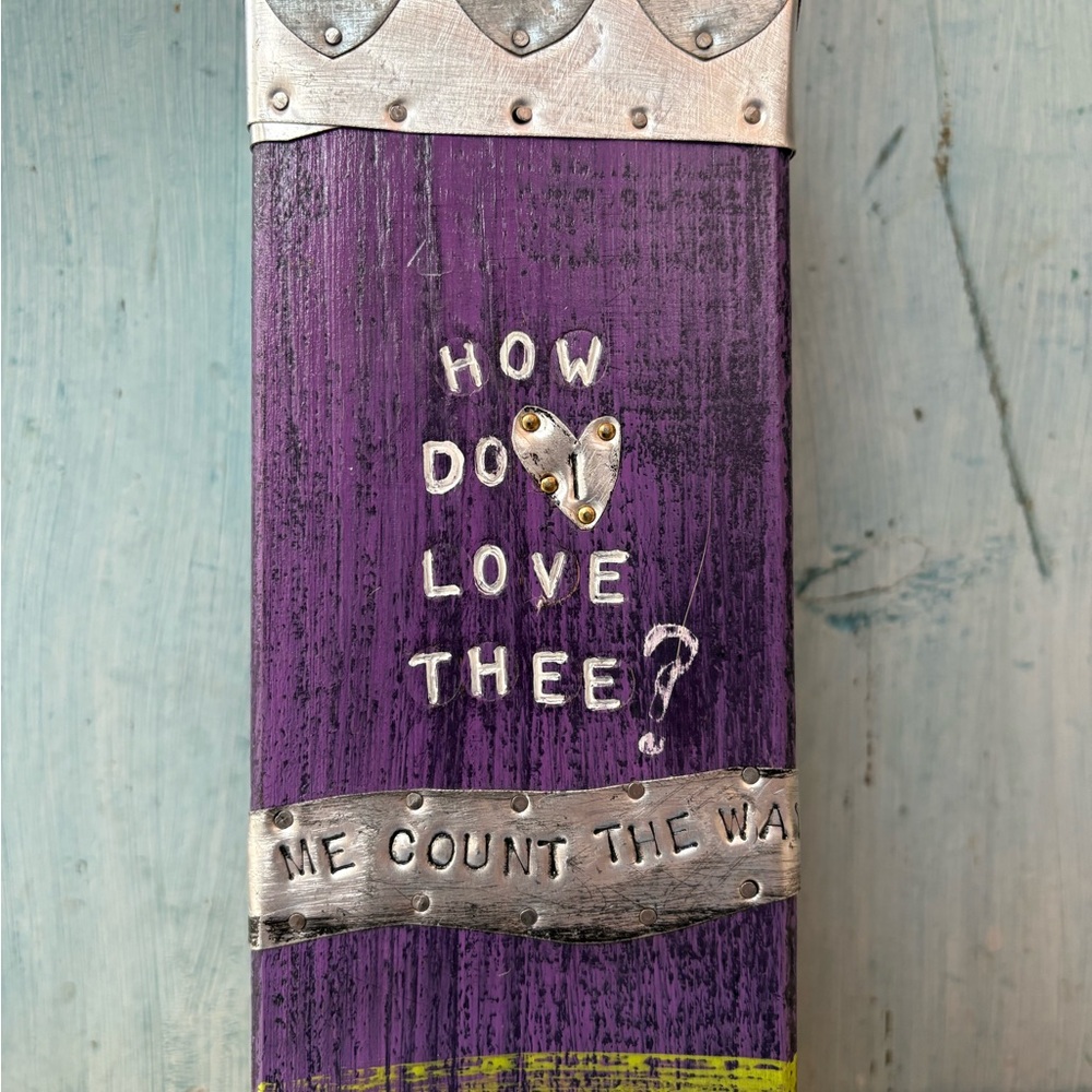 Artisan-Made Purple and Green Wood & Tin Decorative Candle Holder with Saying - Picture 4 of 16